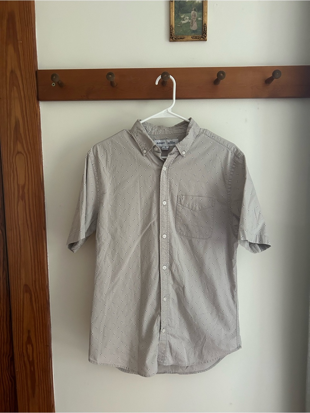 Men's Short-Sleeve Button-Down patterned Shirt - Light Gray